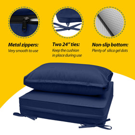 Close-up of waterproof navy blue cushion cover by AAAAAcessories.