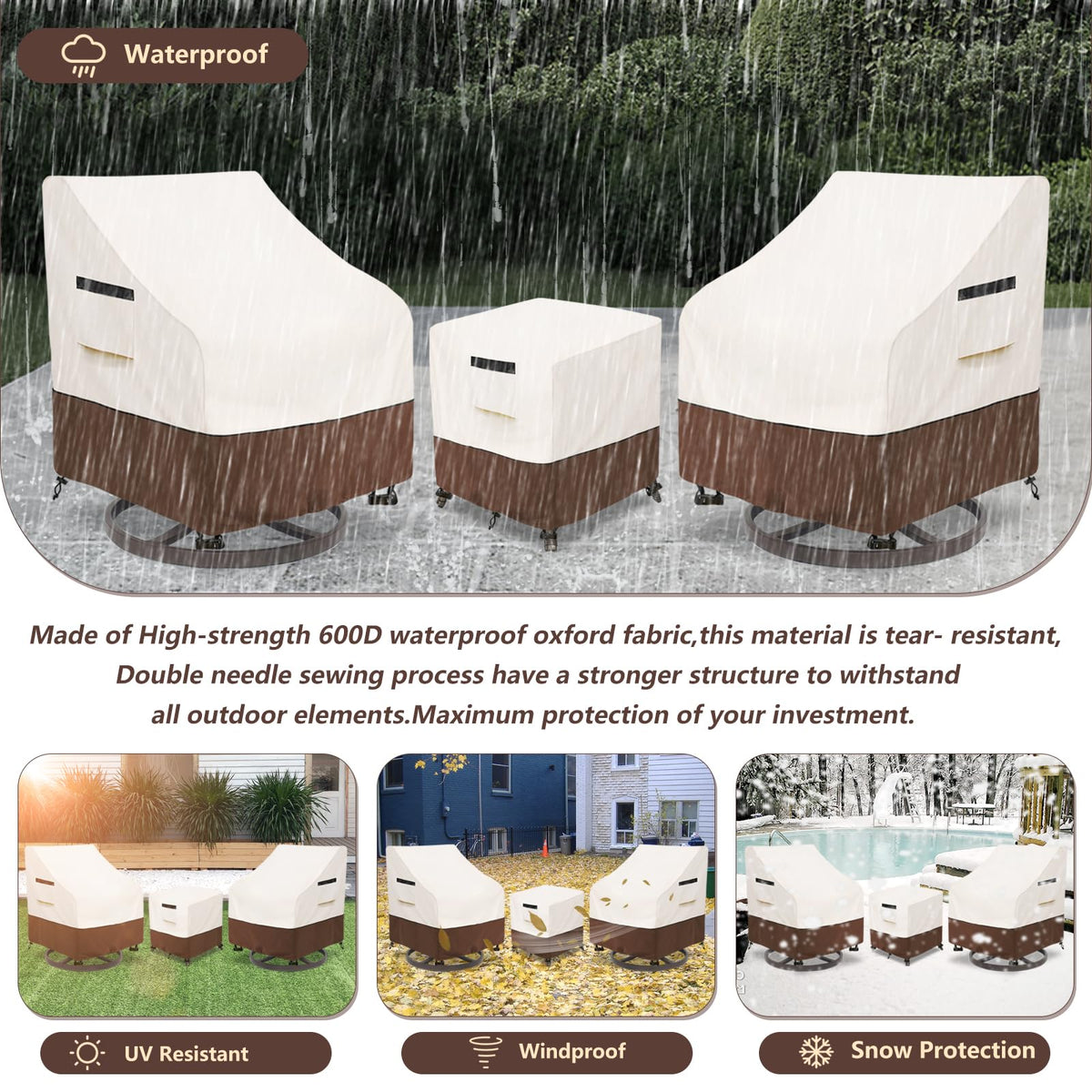 Aacabo beige patio cover close-up; blends with outdoor decor while protecting furniture.