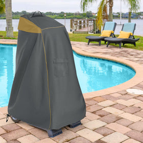 Aacabo Caddy Cover in outdoor setup keeps robotic cleaner dry and ready