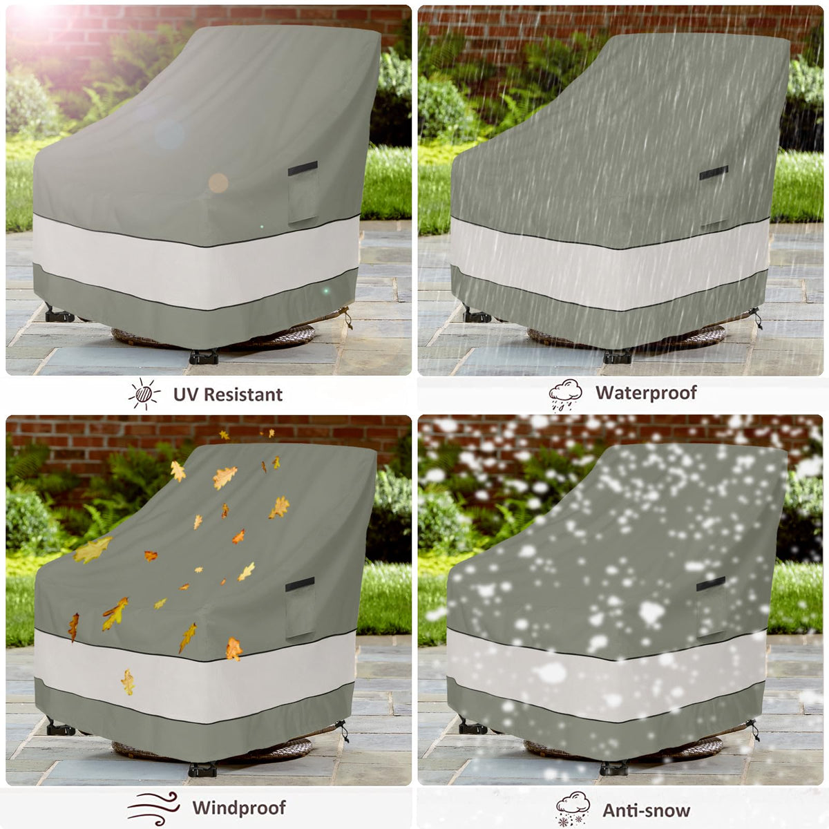 Aacabo grayish-green cover blends with outdoor decor while shielding furniture