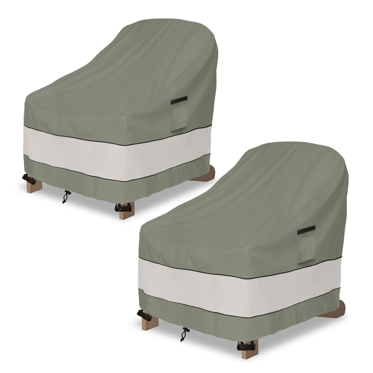 Aacabo outdoor Adirondack chair cover front view protects chairs from rain and sun.