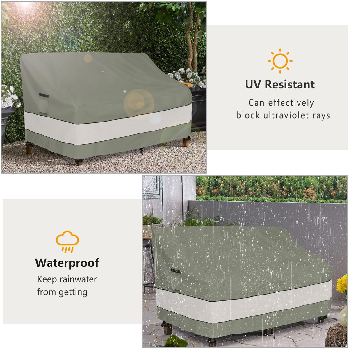 Aacabo cover placed over furniture highlighting size compatibility with 79W x 38D x 35H