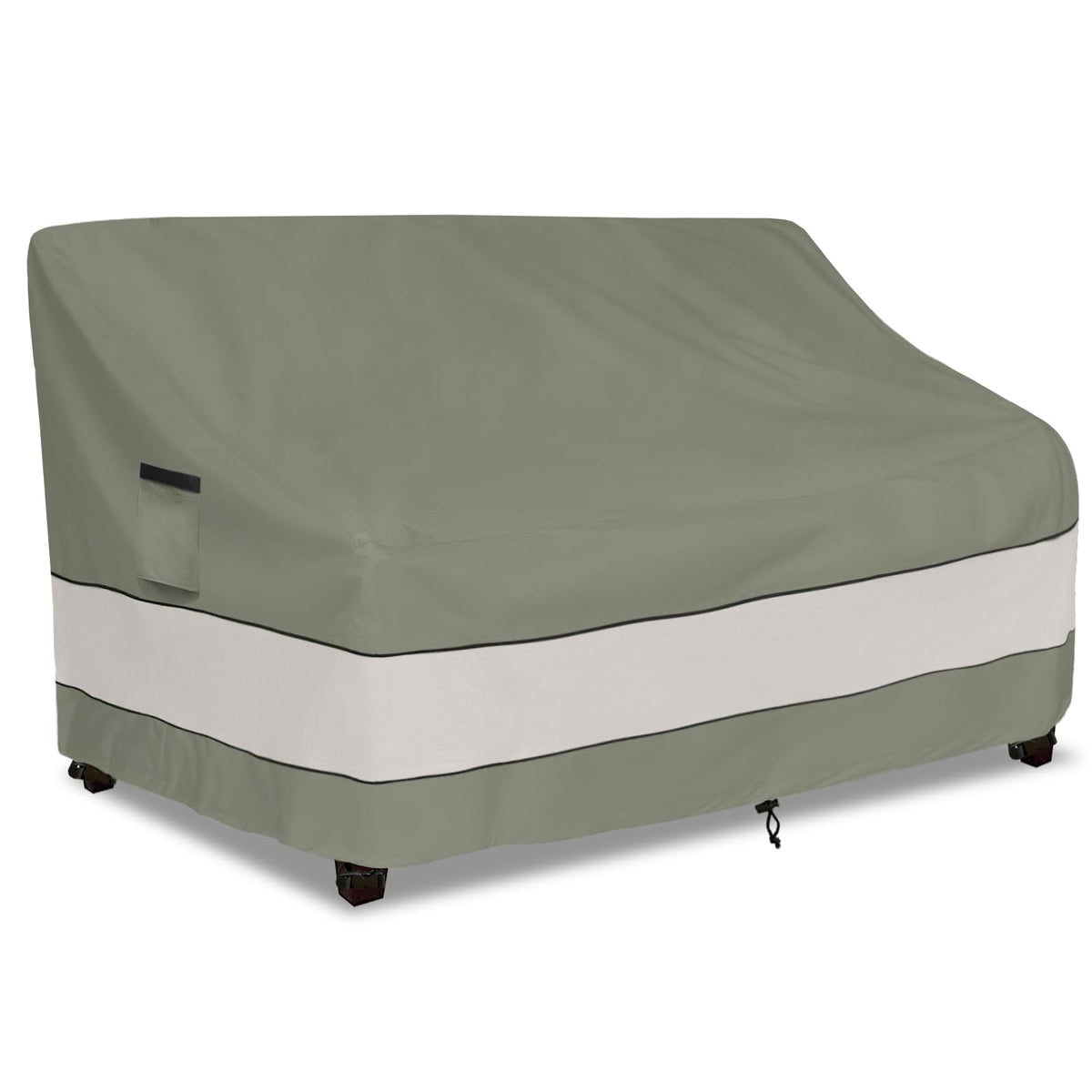 Aacabo outdoor sofa cover front view in grey green protects furniture from weather and dust