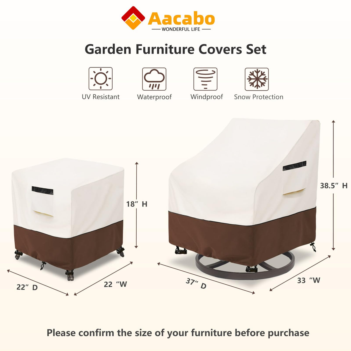 Aacabo patio bistro chair cover, side view; shields chairs from sun and debris.