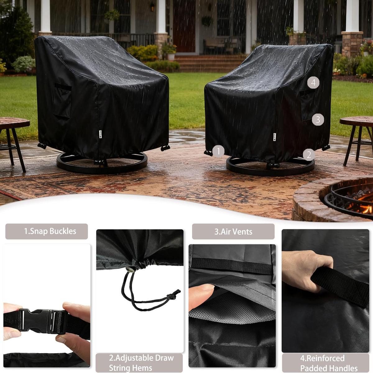 Aacabo cover vent design reducing condensation for a dry-looking outdoor seating area