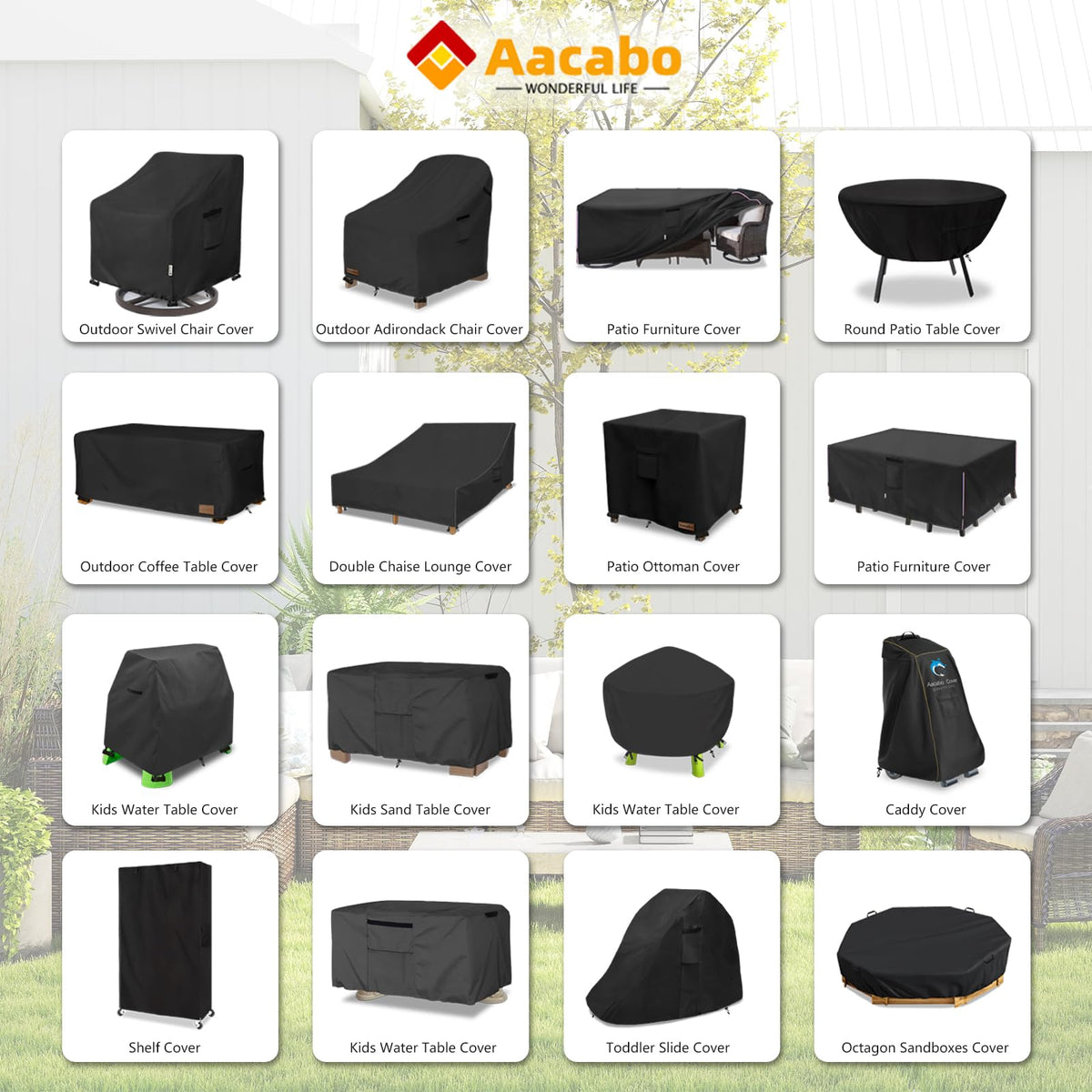 Aacabo windproof cover with elastic hem and buckles securing a chair during gusts