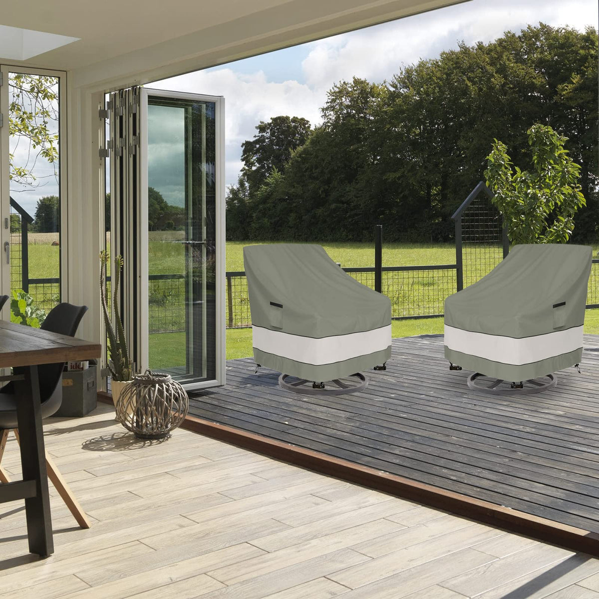 Aacabo two pack covers fit multiple chairs in grayish green