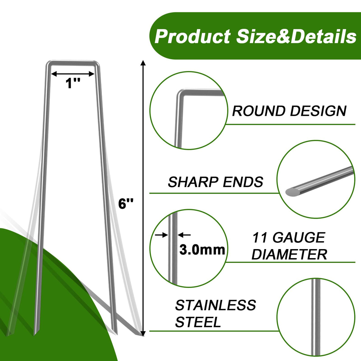 AAGUT galvanized steel stakes provide rust-resistant support for lawn edging and ground cover.