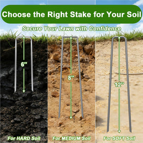 AAGUT sharp-end stakes penetrate soil easily for quick installation across surfaces.