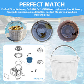 A AIRMACHIN skimmer basket with built-in weight maintains stable submersion.