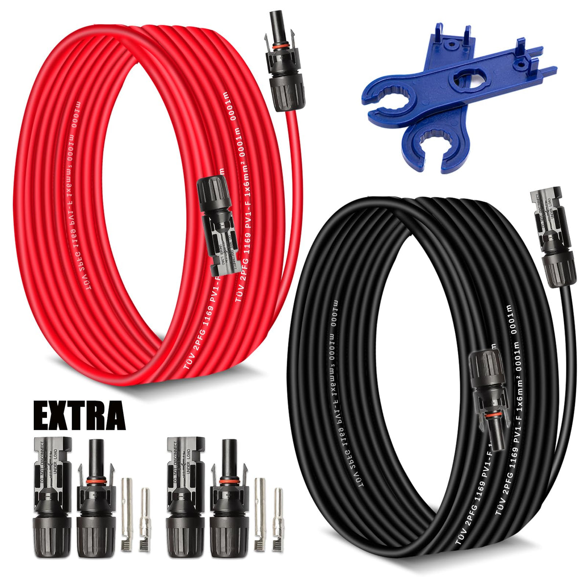 AAKL Solar Extension Cable 30 ft with red and black ends for outdoor PV wiring