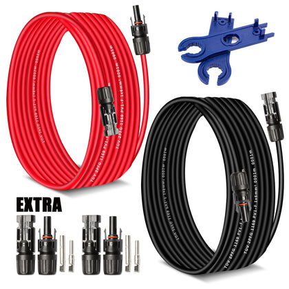 AAKL Solar Extension Cable 30 ft with red and black ends for outdoor PV wiring