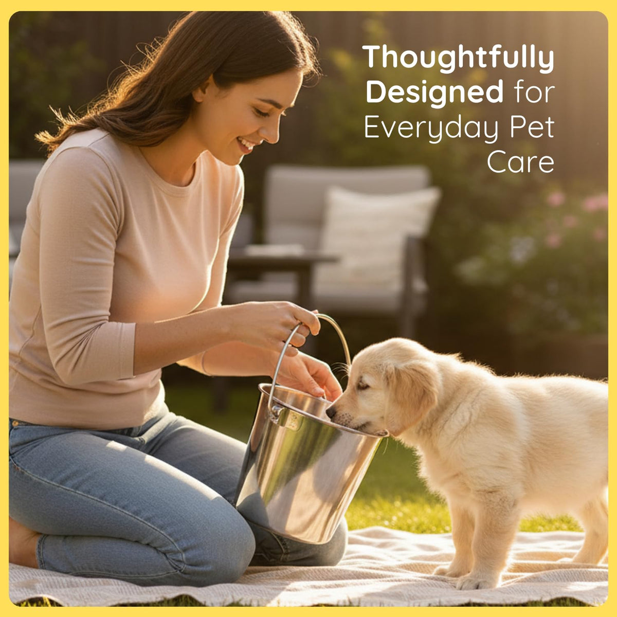 AASPIRE PETS bucket with durable stainless steel construction for daily use.