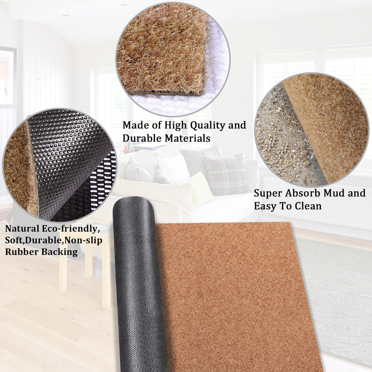 AAZZKANG mats highlight the non-slip rubber backing for stable placement
