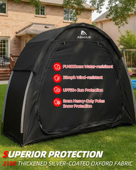 Abahub portable bike storage shed tent uses 210D Oxford fabric and PU4000 coating for durability