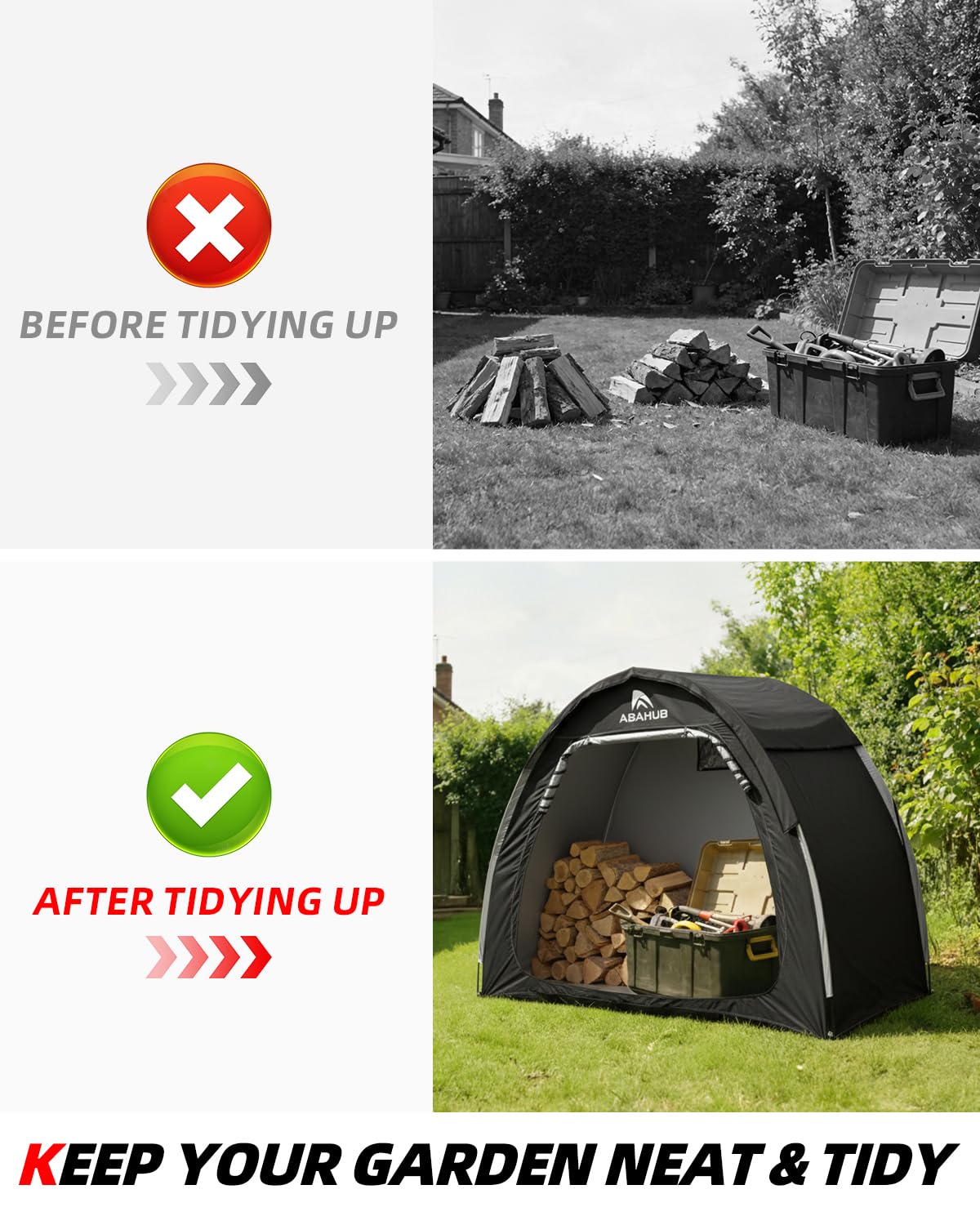 Abahub portable bike storage shed tent showing ventilation window for airflow and fresh gear