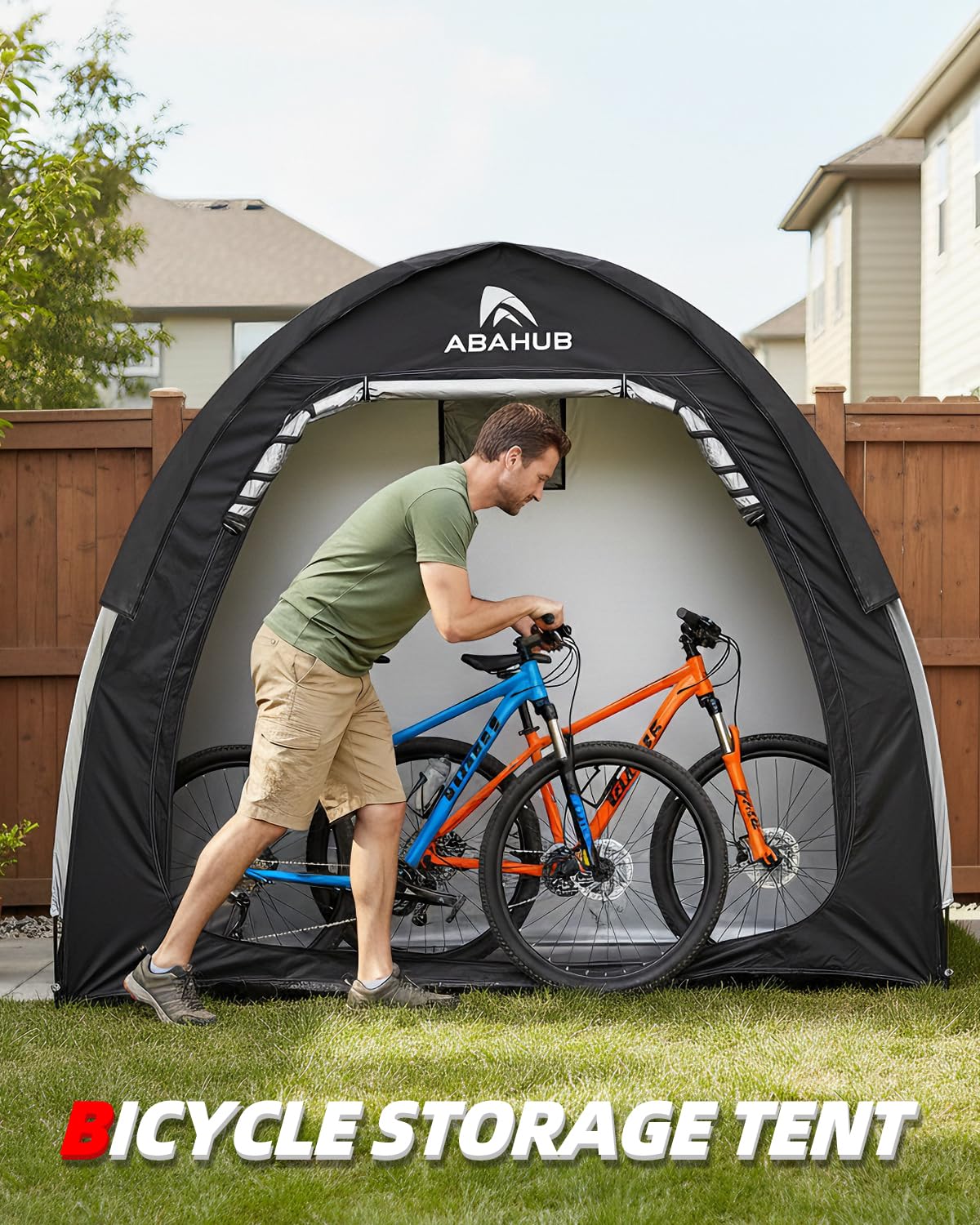 Abahub portable bike storage shed tent with waterproof top rain cover shields equipment in wet conditions