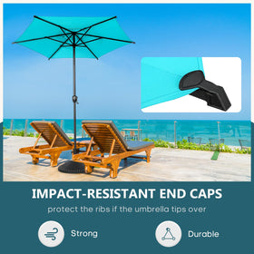 Abba Patio Lyon umbrella vented canopy promotes airflow and rain shelter.