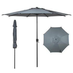 Abba Patio 9ft Lyon umbrella open providing broad shade for outdoor gatherings.