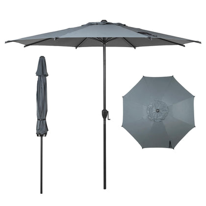 Abba Patio 9ft Lyon umbrella open providing broad shade for outdoor gatherings.