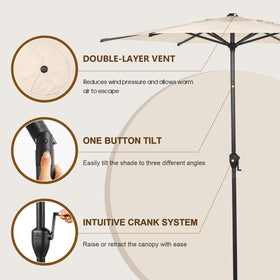 Abba Patio Lyon 7.5ft umbrella with crank lift enables easy height and angle adjustments.