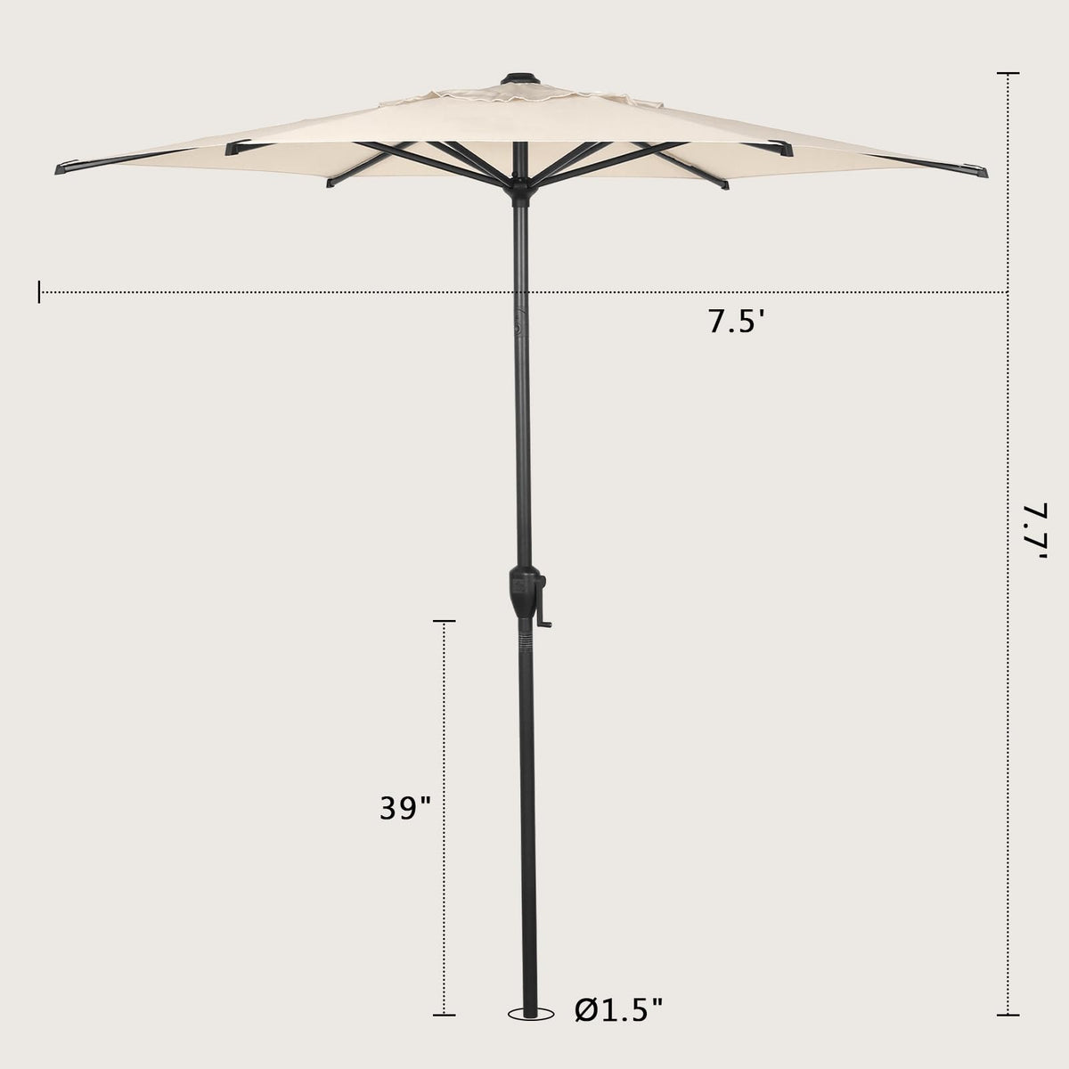 Abba Patio Lyon 7.5ft umbrella can shade 4-6 people comfortably.