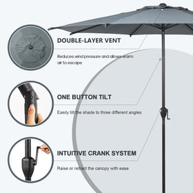 Abba Patio Lyon umbrella vented canopy improves airflow on hot days.