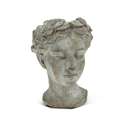 Abbott Collection Goddess Head Planter grey, front view, perfect for small plants.