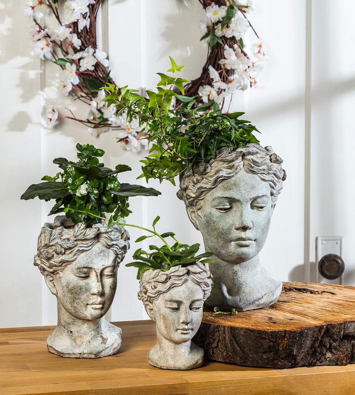 Abbott Collection Goddess Head Planter grey indoors on a shelf, versatile decor.