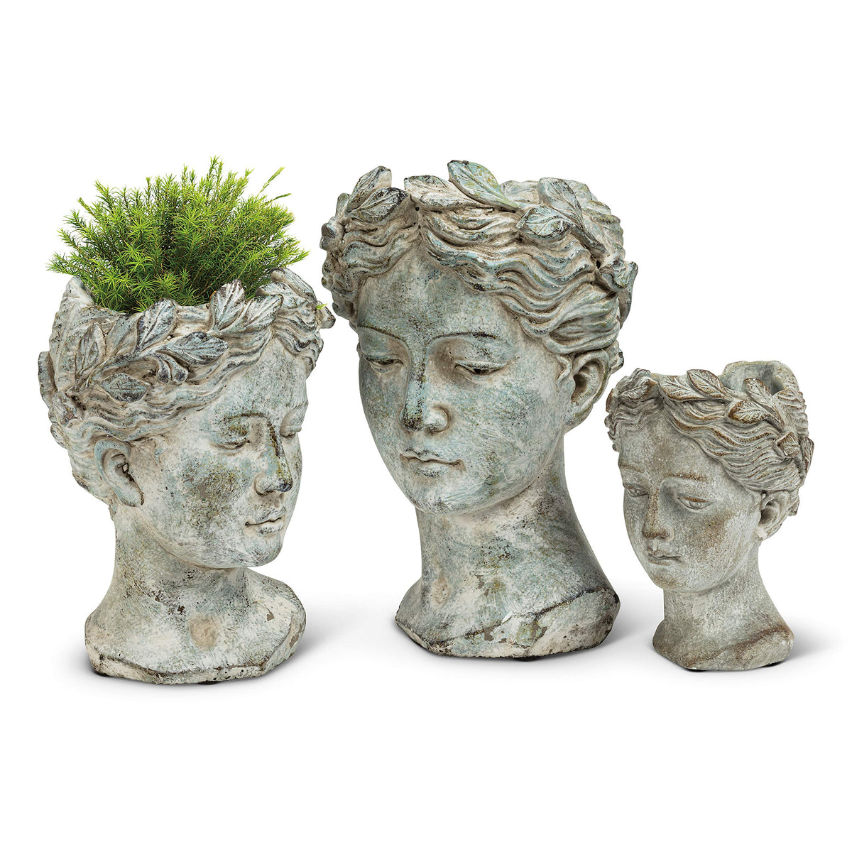 Abbott Collection Goddess Head Planter grey, opening detail shows 2.75-inch opening.
