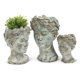Abbott Collection Goddess Head Planter grey, opening detail shows 2.75-inch opening.