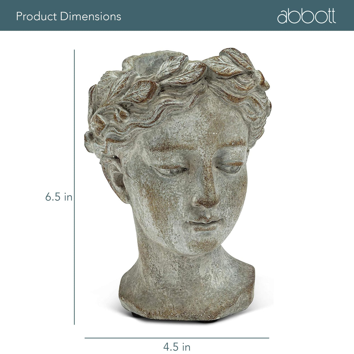 Abbott Collection Goddess Head Planter grey outdoors in garden, Grecian charm.
