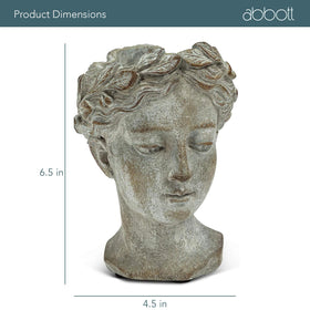 Abbott Collection Goddess Head Planter grey outdoors in garden, Grecian charm.
