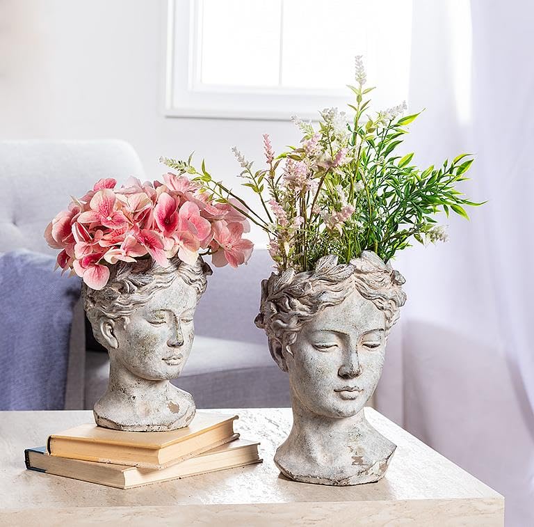 Indoor display of Abbott Collection Goddess Head Planter, ideal for shelves and tables.