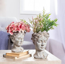 Indoor display of Abbott Collection Goddess Head Planter, ideal for shelves and tables.