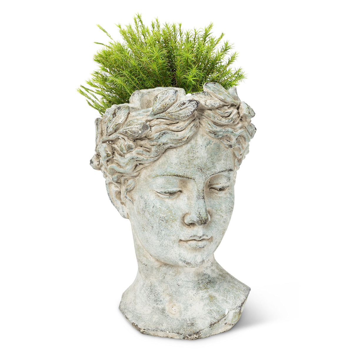 Abbott Collection Goddess Head Planter, large grey, side view for depth and form.