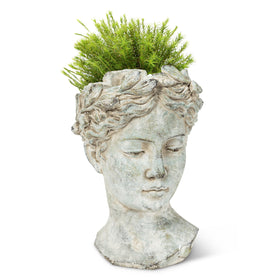 Abbott Collection Goddess Head Planter, large grey, side view for depth and form.