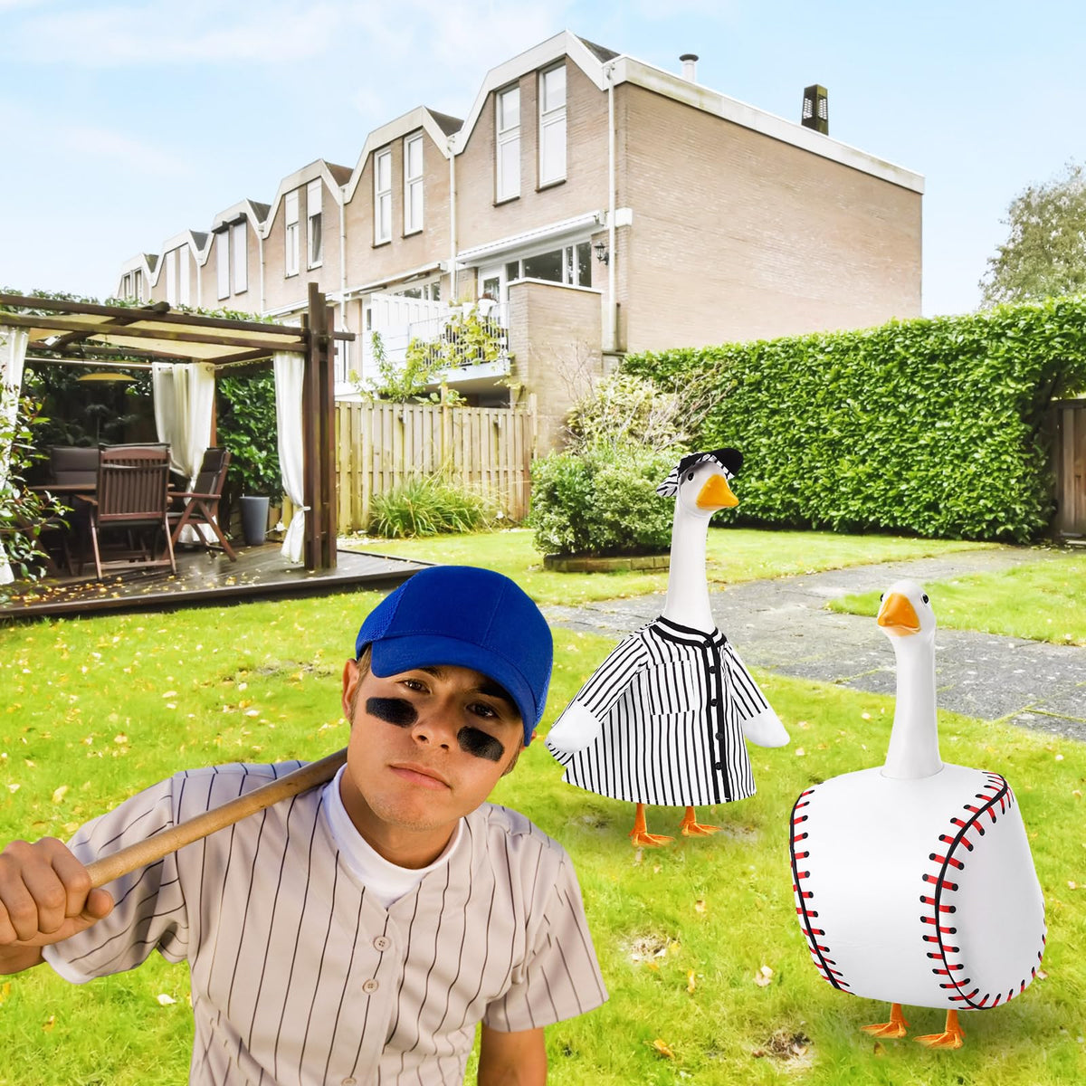 Vivid baseball design brings party mood to patio celebrations.
