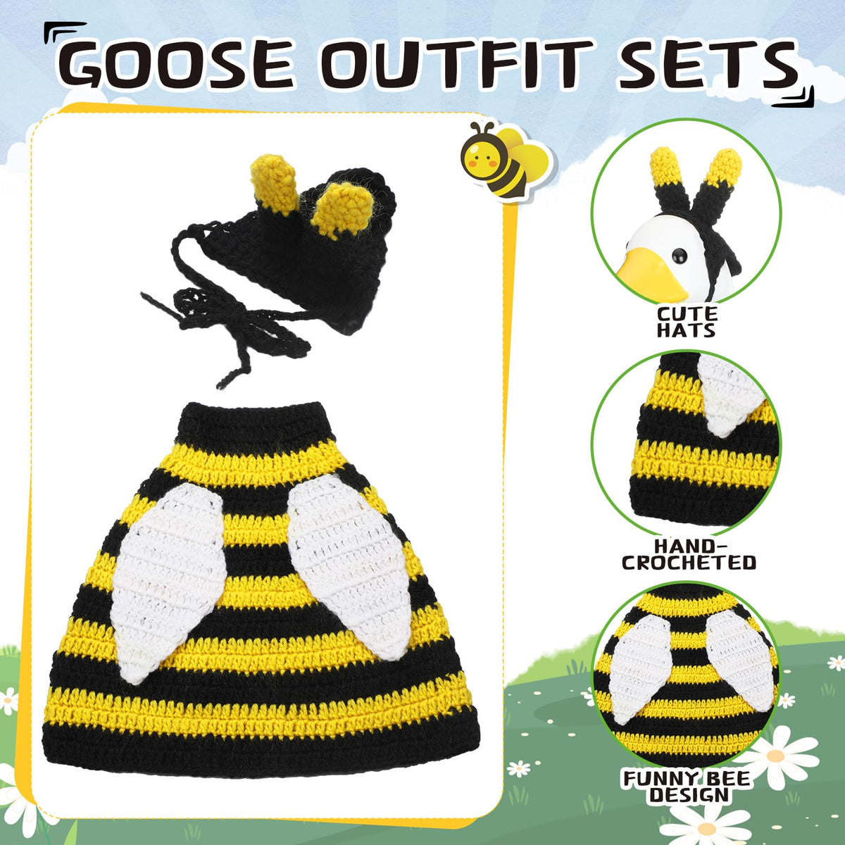 Abbylike crochet fabric detail of bee outfit showcases stylish texture.