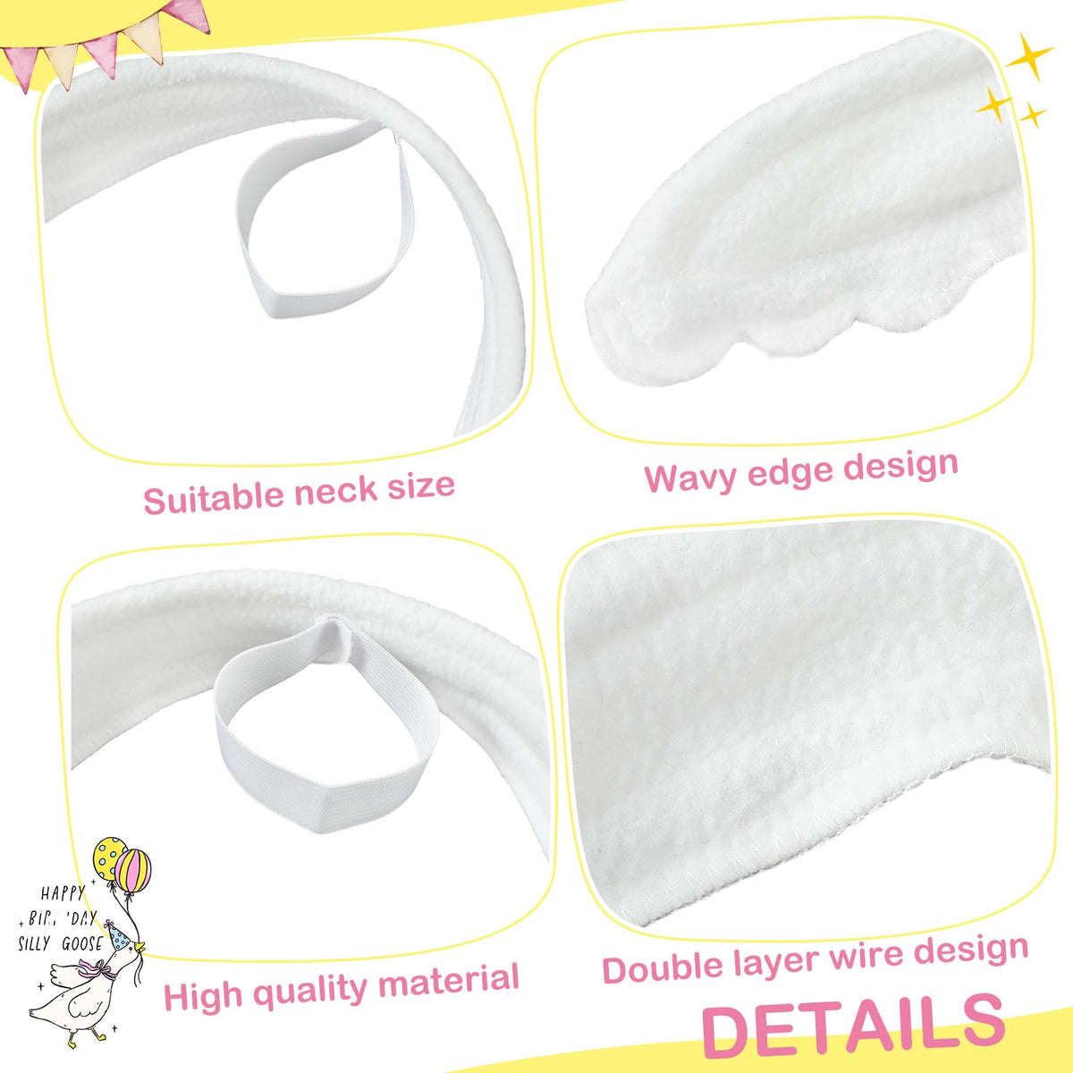 Abbylike plush fabric goose wings with wire to hold shape.