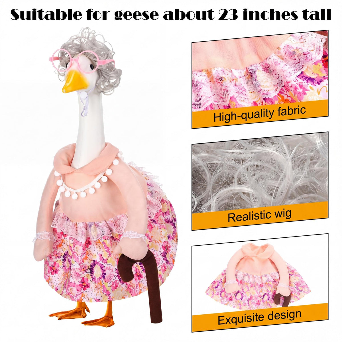 Abbylike durable goose outfit ideal for indoor or outdoor lawn decor.