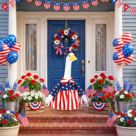 Abbylike 23-inch goose outfit in red white blue ideal for lawn statues.