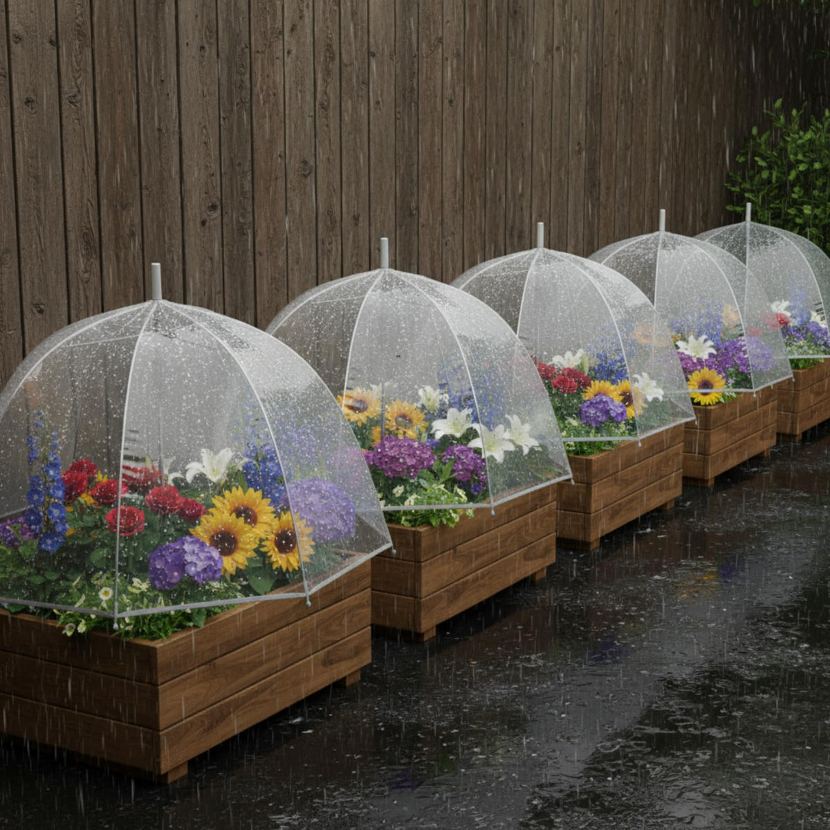 Abbylike 4-pack plant umbrellas shield small plants from sun and wind.