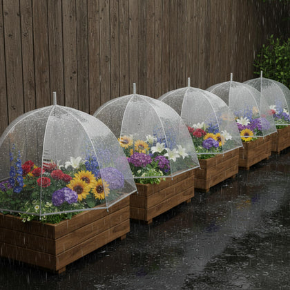 Abbylike 4-pack plant umbrellas shield small plants from sun and wind.