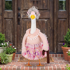 Abbylike silver wig for goose costume adds playful flair to display.