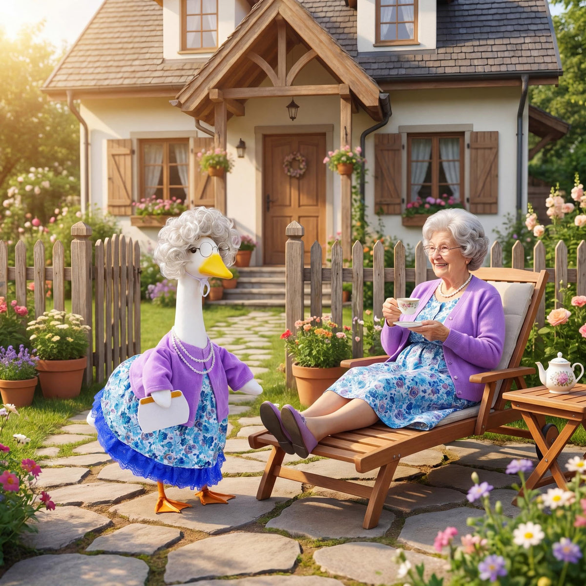 Abbylike silver wig enhances old lady look for yard scenes