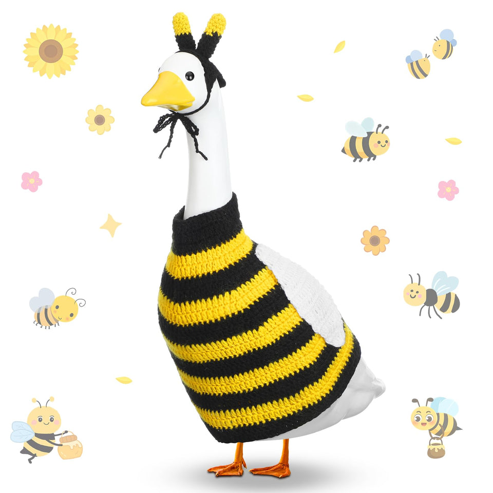 Abbylike spring bee goose outfit on 23-inch goose enhances garden charm.
