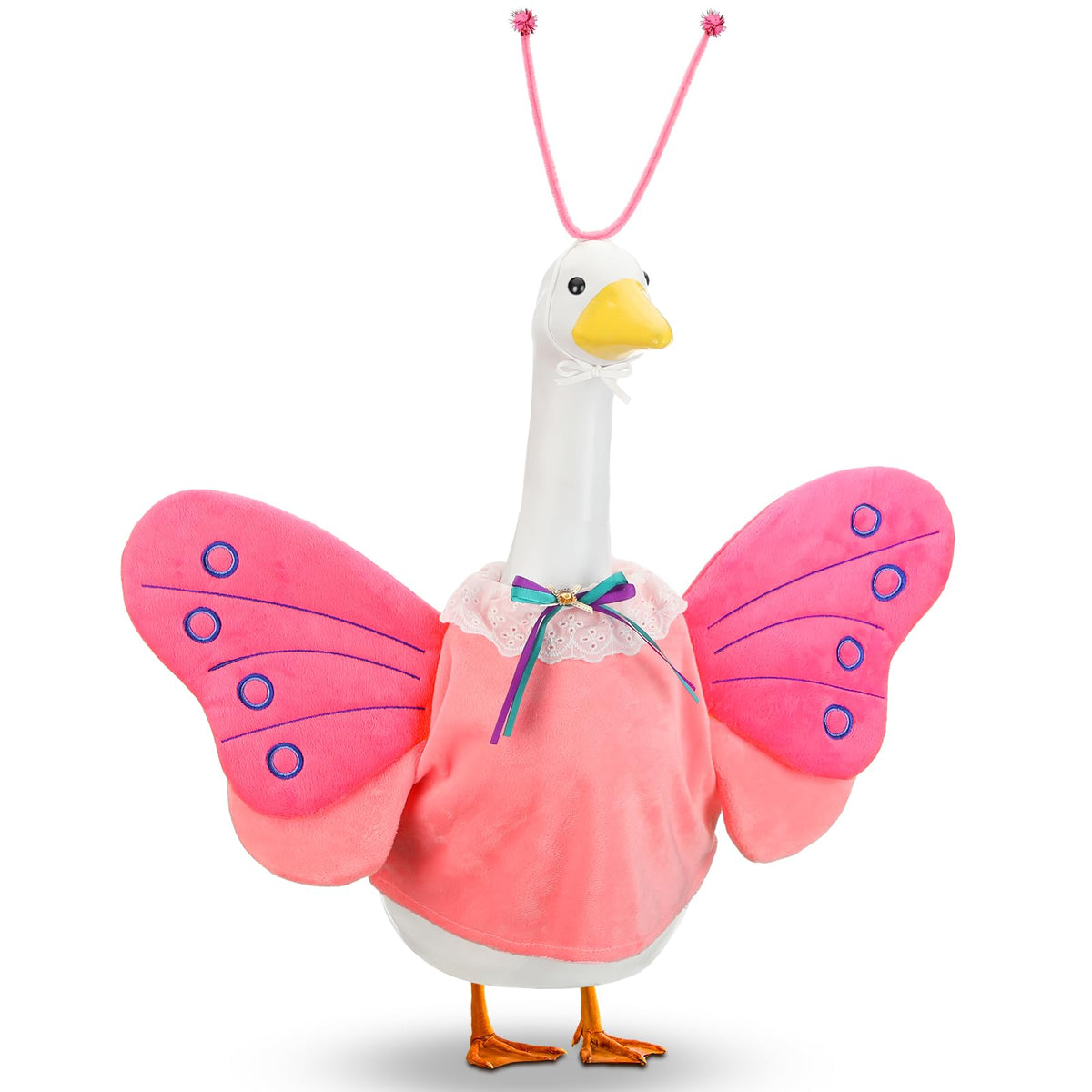 Abbylike goose spring butterfly outfit on a 23-inch statue to boost garden charm