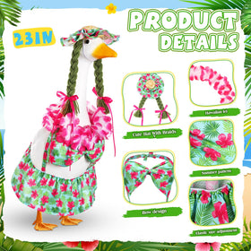Abbylike straw hat wig accessory shows playful tropical flair for porch geese.
