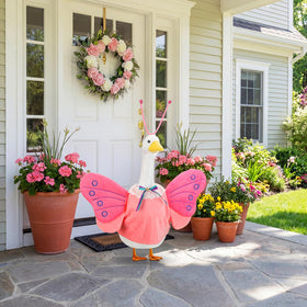 Abbylike weatherproof goose costume protecting statue from rain and sun